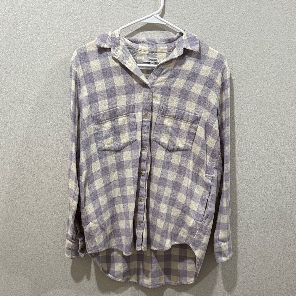 Madewell Purple and Cream Plaid Button Down Shirt